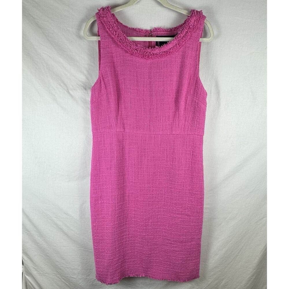 J. Crew Pink Tweed Sheath Dress, Size 12, NWOT, Fringe Collar & Hem